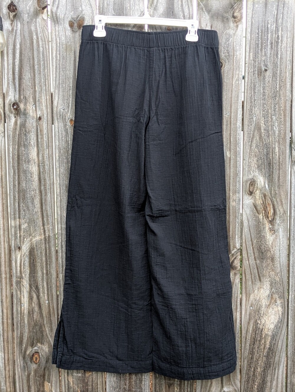 Old Navy Demi Wide Leg High Rise Crinkle Cotton Black Pant Medium - Picture 13 of 14